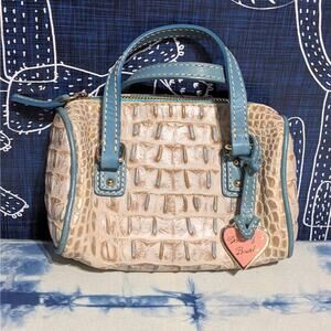 Dooney & Bourke Nile Collection Croc Embossed Leather Mini Purse Bag Cream Blue